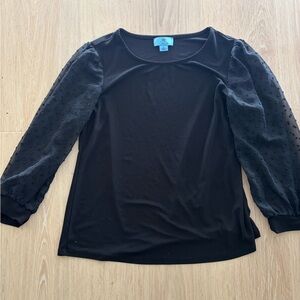 CeCe Black Blouse with Sheer Sleeves